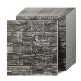 Greymond 3D Wall Panels Peel and Stick in Black Grey Stone, 20 PCS XPE Foam 3D Wallpaper, Textured Faux Brick Wall Panels for Bedroom, Stairs, Kitchen