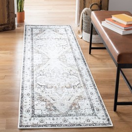 Bloom Rugs Washable Non-Slip 12 ft Runner - Brown/Beige/Charcoal Traditional Runner for Entryway, Hallway, Bathroom, and Kitchen - Exact Size: 2.5' x 12'