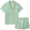 Amorbella Short Sleeve Button Pajamas Shorts Set Silky Matte Stretch