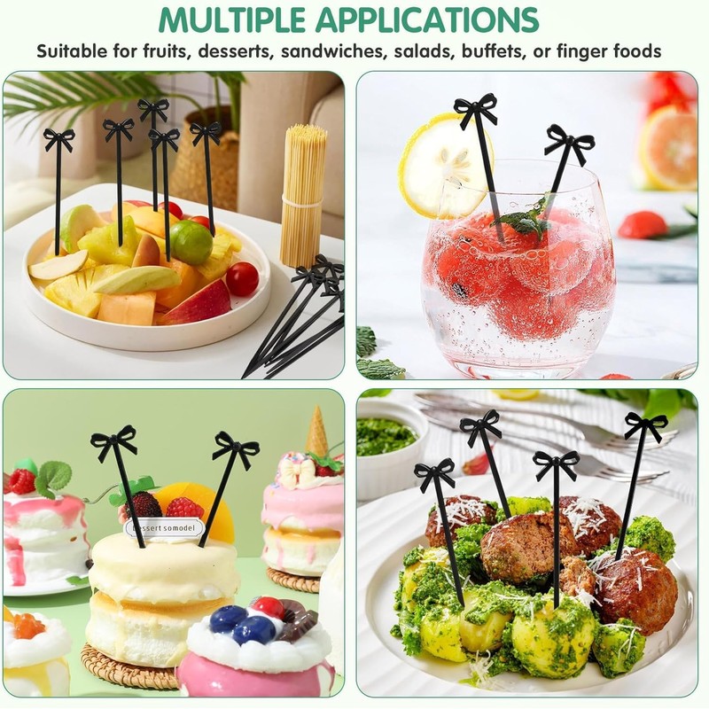 Black Bow Design Cocktail Appetizer Picks, 60 Pieces, 4.01 in