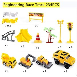 Engineering Rail Car,Construction Race Tracks,234 Pcs Tracks,2 Electric Toy Cars,3 Construction Cars, DIY Collage Flexible Track Toys Set, Kids Gifts for 3-8 Year Old Boys and Girls Toys