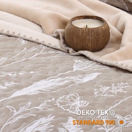 JANZAA Twin Quilt Oatmeal Quilt Bed Spread Boho Quilt with Floral Pattern Microfiber Quilts Set 2 Pieces Lightweight Comforter Reversible Bedding Set 1Quilt（66x90 inches）,1 Pillow Cases