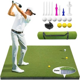 LPALNTYS Golf Hitting Mat 5x4ft, 31mm Artificial Turf Practice Mat with 9 Tees, Durable EVA Backing for Indoor | Outdoor Driving, Chipping & Swing Training with Carrying Case