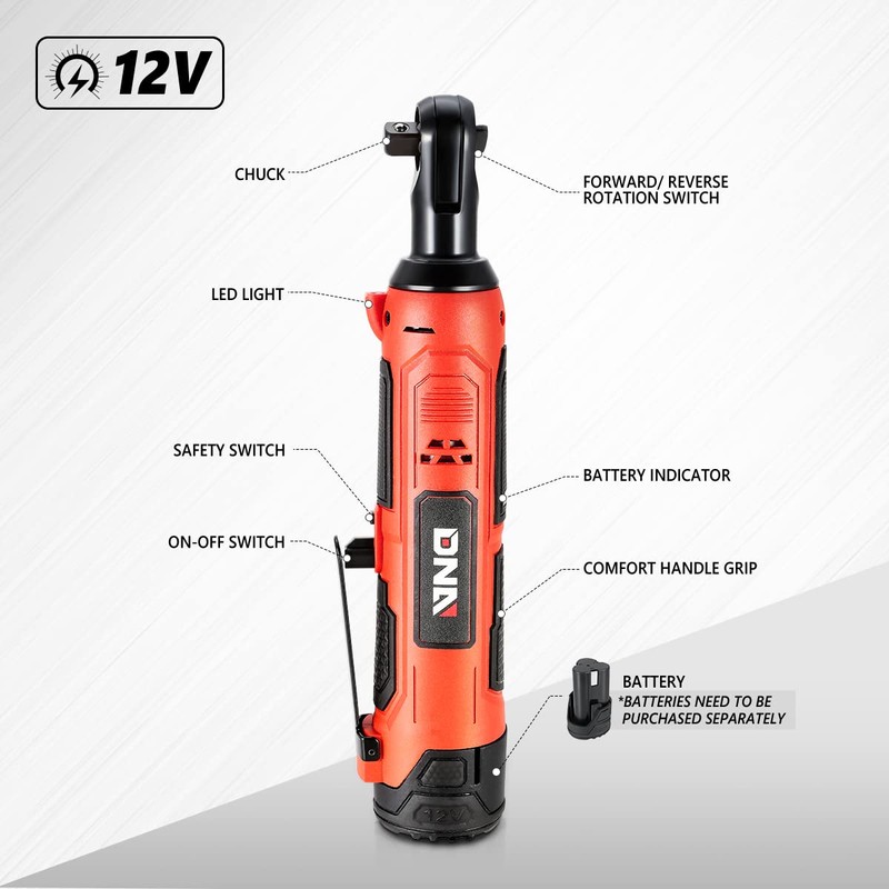 DNA MOTORING TOOLS-00170 12V 3/8" Cordless Electric Ratchet Wrench with