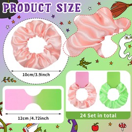 Janinka 24 Set Pink and Green Hair Scrunchies Witch Themed Party Favors Silk Elastic Hair Tie with Cards Witch Themed Party Accessories for Women Movie Fan Gifts Birthday Supplies