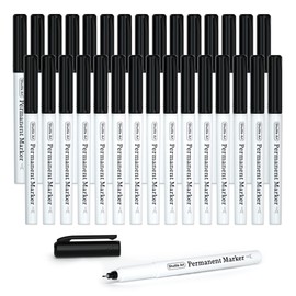Shuttle Art Permanent Marker, 30 Pack Ultra Fine Point Black Permanent Marker set, Works on Plastic,Wood,Stone,Metal and Glass for Doodling, Marking