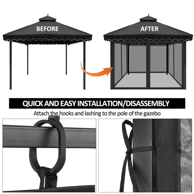 Homegroove Replacement Mosquito Netting for 10x12ft Gazebo, Universal Mesh Screen