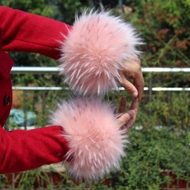 Faux Raccoon Fox Mink Fur Bracelet Women's Sleeve/Wrist Fur Cuff Pink Faux Raccoon Fur 10ea