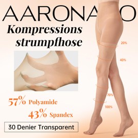 Aaronano Women's Compression Tights Transparent Figure Shaping Support Tights 30 Denier 2 Pairs, natural, M