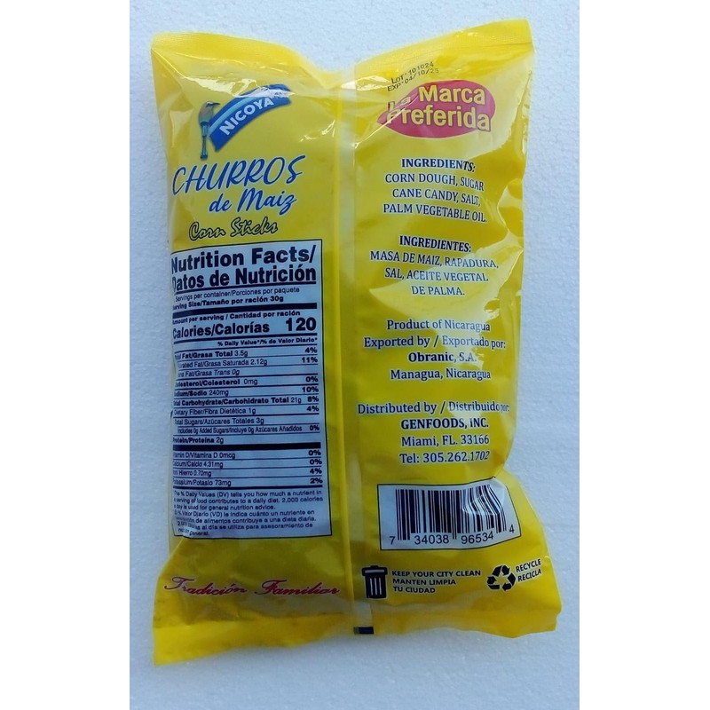 Nicoya Corn Sticks Churros de Maiz, Jumbo Size, 11.3 oz