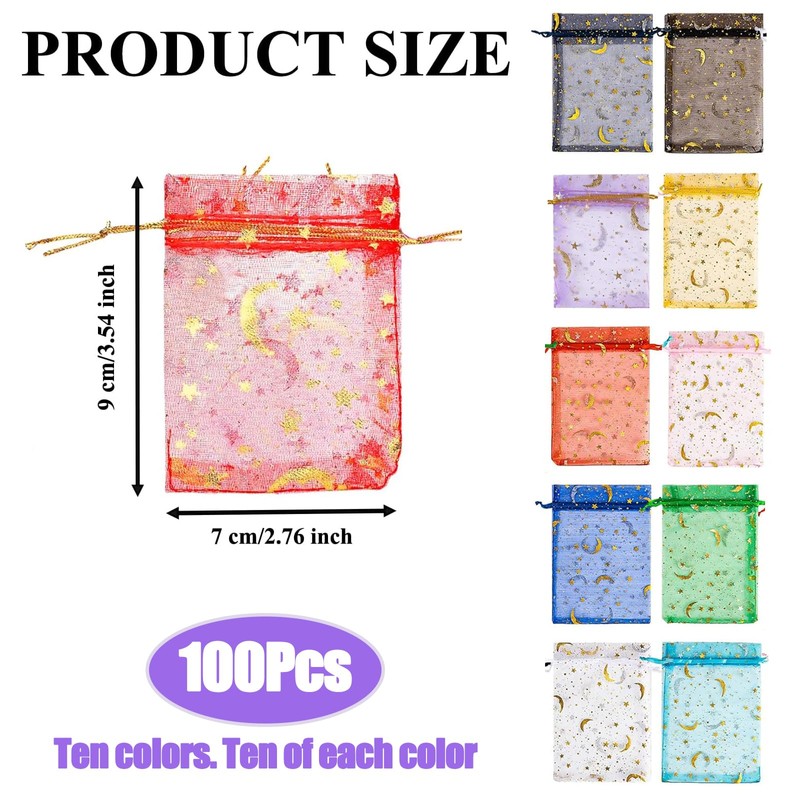 100 PCS Organza Gift Bags, 7X9cm Small Organza Bags Drawstring