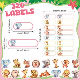 320 Pcs Baby Bottle Labels for Daycare, Name Labels for Daycare Essentials, Self Laminating, School Name Stickers for Kids Waterproof Food Milk Stickers Self Adhesive Tags (Animal)