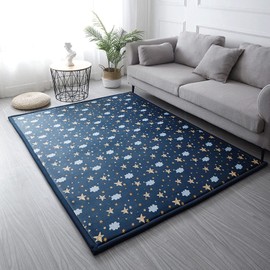 Loartee Coral Velvet Area Rug - 1" Thick Memory Foam Baby Play Mat, Washable Toddler Carpet, Home Decor for Living Room, Nursery, Kids Bedroom, Starry Blue