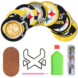 8 Pcs Football Diamond Art Painting Coasters Kits with Holder DIY Diamond Art Coasters for Adults Beginners Craft Supplies.