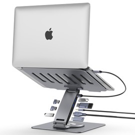 Laptop Docking Station Stand Dual Display 4K HDMI USB3.0 3.5mm Audio Jack 8-IN-1 360° Swivel Laptop Stand for Desk with USB-C Hub Multiport Adapter Universal for MacBook Pro/Air/Dell/HP/Surface/Lenovo