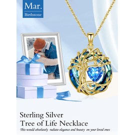 TOUPOP - Collares de piedra natal para mujer, chapado en oro blanco/oro amarillo de plata de ley 925 con colgante de vidrio austriaco, joyería de aniversario, boda, regalos de cumpleaños irlandeses,