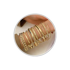 Wendalern Gold Bangle Set for Women Multi Stacking Wide Bangles Indian Bollywood Chunky Bangle Bracelets Ethnic Textured Twist Bracelets Collection Wedding Outfit Jewellery (10 Pieces), Zinc