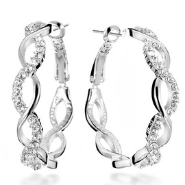 Gemini Women's Platinum Plated zirconia Crystal Round Hoop Pierced Earrings for Women JEWELRY birthday Gift Idea Gm045Rg, Size: 4cm Diameter