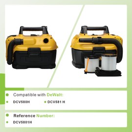 2 Pack DCV5801H HEPA Replacement Filter Compatible with Dewalt DCV580H & DCV581H, Includes 4 Foam Sleeves & 1 Brush – Reusable Wet/Dry Vacuum Filter Kit by SPARDEE