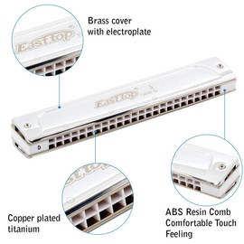 East top Tremolo Harmonica Key of Low D, 24 Holes Professional Tremolo Mouth Organ T2406S Harmonica For Adults, Professionals and Students