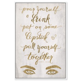 The Oliver Gal Artist Co. Typography Framed Wall Art Canvas Prints 'Put On Some Lipstick Fashion Quotes and Sayings Home Décor, 10 in x 15 in, Gold, White