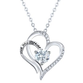LEXLUNE Heart Necklaces for Women 925 Sterling Silver Love You Forever Pendant Necklaces with Cubic Zirconia Birthstone for Wife Mother’s Day for Mom Gifts for Girlfriend Birthday Jewelry Valentine’s