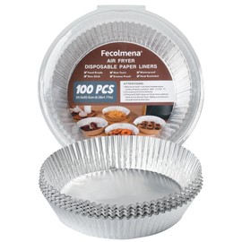 Air Fryer Liners Disposable, Fecolmena 100 PCS Round Aluminum Foil Papers, Safe Food Contact Grade Material & High Temperature Resistant for Air Fryers and Ovens