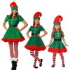 AudMsier Green Elf Costume Christmas Elf Women's Dress Set Children's