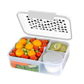 Finorder Grey Portable Lunch Box with Sauce Box BPA-Free Meal Prep Containers Durable Leak Proof 56oz 5 Compartment Adult Lunchable Containers Microwave Safe for Work Travel Picnic