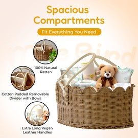 Baby Diaper Caddy Organizer, Handmade Rattan Diaper Caddy with Handles, Natural Diaper Caddy, Baby Essentials Organizer, Baby Shower, Nursery Organizer