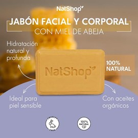 NATSHOP | Jabón Facial y Corporal con Miel de Abeja 100% Natural – Humectación Corporal | Jabón de Baño y Cuidado de la Piel - Skin Care 100g | Comple