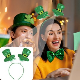 Andiker St Patrick Day Headband, Green Irish Hair Hoops Funny Glitter Head Bobber for Kids Adults Party Accessories, One Size Fits Most (Hat shape)