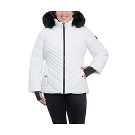 London Fog Women's Plus Size Zip Front Active Puffer, White