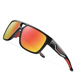 TOREGE Polarized Sports Sunglasses For Man Women Cycling Running Fishing Golf TR90 Unbreakable Frame TR14(Black&Red&Red Lens)
