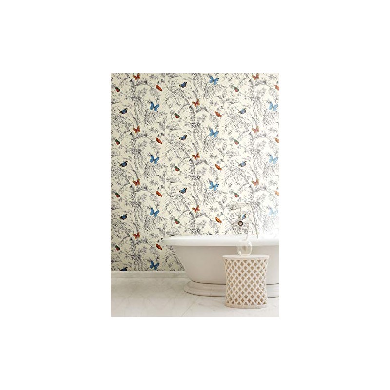 York Wallcoverings Ashford Toiles Papillon Removable Wallpaper, Blue/White