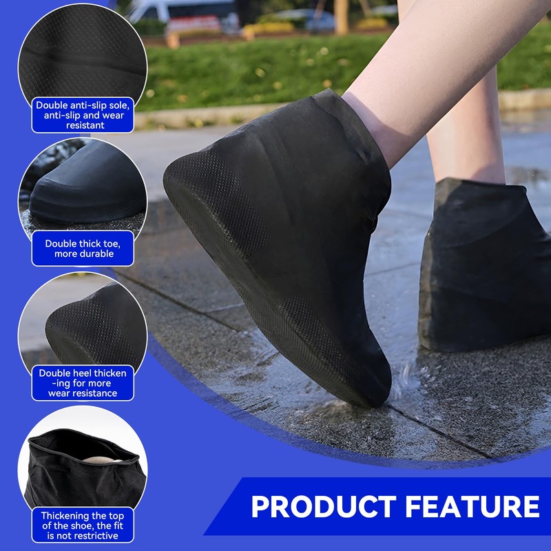 4Pairs Black Waterproof Shoe Covers Reusable Waterproof Shoe Cover Non