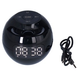 Multifunctional Bluetooth 5.0 Alarm Clock Speaker Rechargeable Ball Shape Portable Wireless Speaker with Clock for Bedroom OfficeBlack G90Q