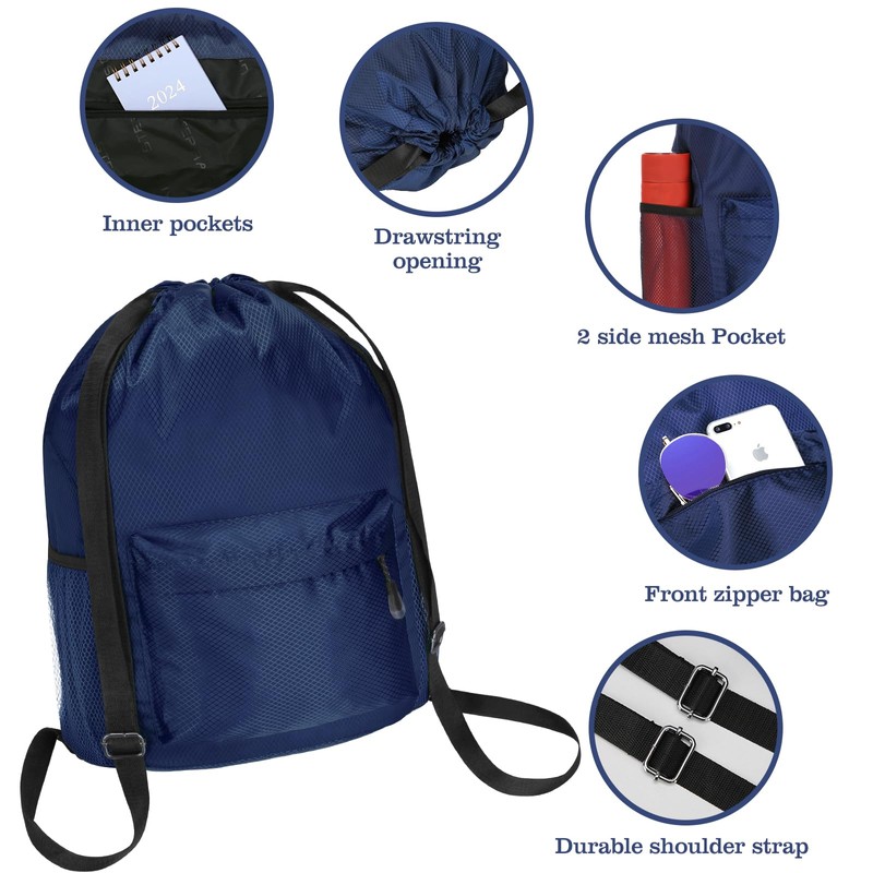 Waterproof Drawstring Bag, Lightweight String Backpack with Water Bottle Holder