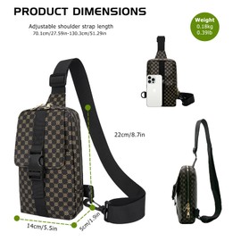 Long Keeper Small Sling Bag Vegan Leather Chest Bag Mini Shoulder Backpack for Men Women Waterproof Sling Crossbody Phone Bag Travel Small Man Bag (Coffee)