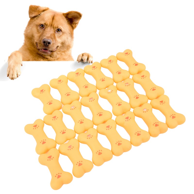 20pcs Rubber Dog Squeaky Bone Toy Teeth Cleaning Dog Bone