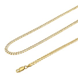AKA Gioielli® - Curb Chain 4 mm Diamond Cut on One Side 18K Gold Plated 925 Silver - Men's Women's Necklace Lengths: 45 50 55 60 cm, Gold Sterling Silver, No Gemstone