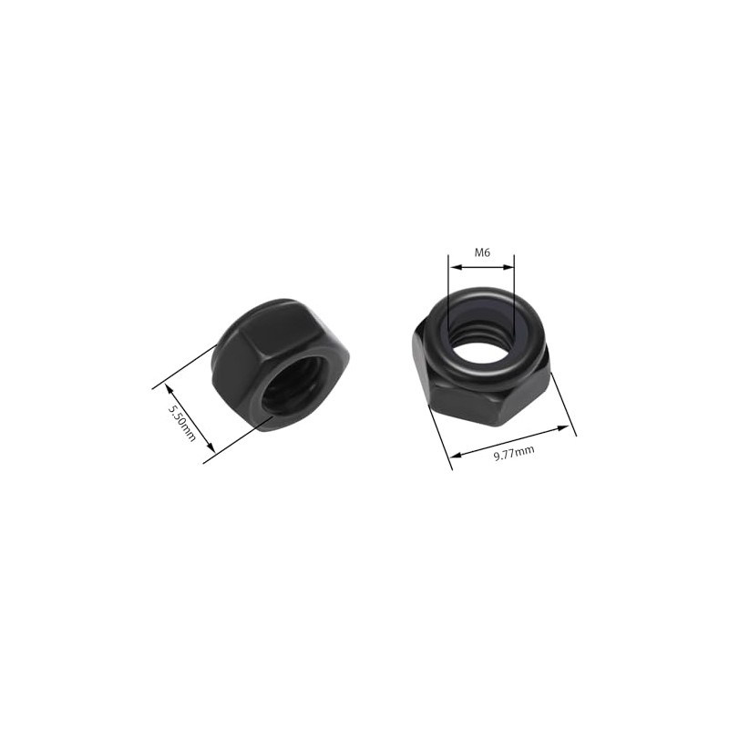 50Pcs M6 x 1.0mm Hex Lock Nuts Carbon Steel Nylon