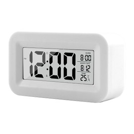 OnrySxn Digital Alarm Clock LED Display, Night Light Snooze Clock with Temperature Date Calendar Display Gradual Bell Portable Alarm Clocks Bedside for Bedroom Home Office Travel Elder Kids (White)