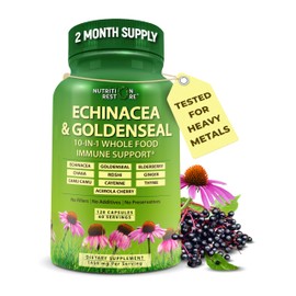 Echinacea Goldenseal Capsules - 10 in 1 Immune Support Supplement - 1455mg - Vegan Echinacea Capsules Supplement Made With Organic Whole Foods - Herbal Immune System Support - 2 Month Supply