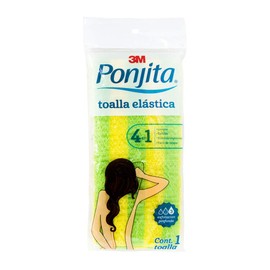 3M, Toalla Elástica Ponjita, Rayada, Limpia y Elimina Impurezas, Exfoliante, Contiene 1 Pieza, Colores Surtidos                                       