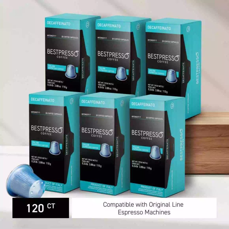Bestpresso Coffee for Nespresso Machine 120 pods Decaf Blend-MED Intensity