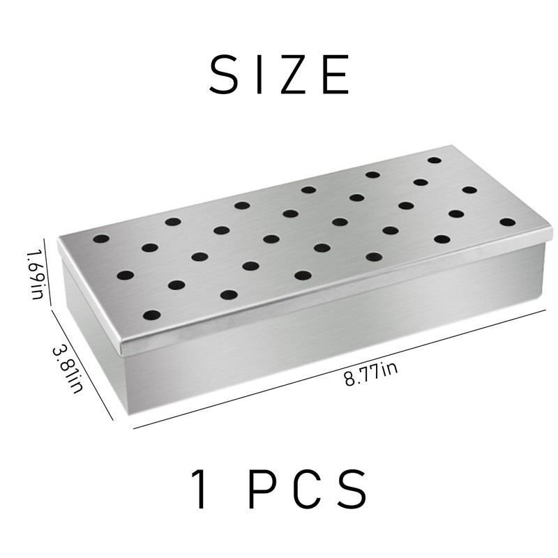 MEMOFYND Smoker Box, Stainless Steel, Rectangular, Silver, Barbecue Accessories