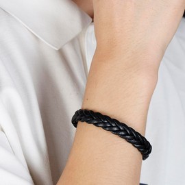 Eigso Unisex Trend Vintage Braided Leather Cuff Bracelet for Men Women Mens Fashion Wristband with Stainless Steel Snapback