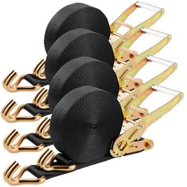TLGREEN 4 Pack 2 in x 27 FT Double J Hook Ratchet Straps (11,000 lbs Break Strength), Heavy Duty Tie Down Straps for Trucks(Black)