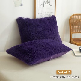 XeGe Faux Fur Fluffy Throw Pillowcases, Plush Shaggy Soft Furry Pillow Covers, Fuzzy Decorative Pillow Cases, Velvet Pillow Shams for Bed Couch Sofa Zipper Closure, Set of 2 (Standard, Purple)